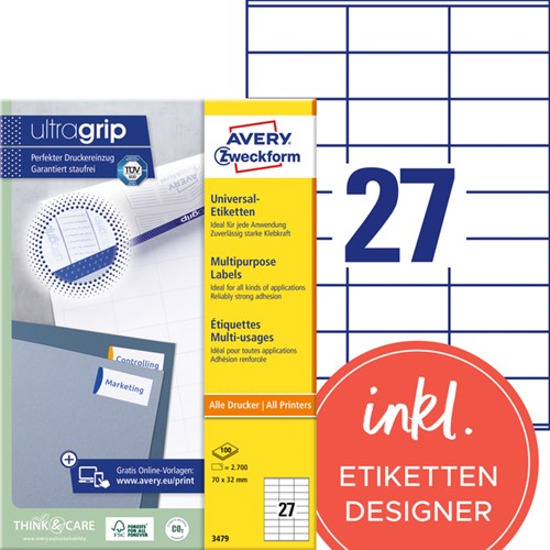Etiket Avery 3479 70x32mm wit 2700 stuks-3