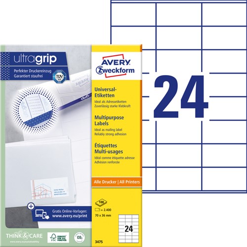 Etiket Avery 3475 70x36mm wit 2400 stuks-2