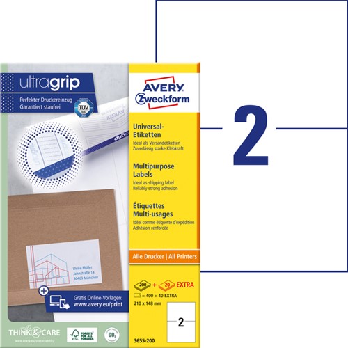 Etiket Avery 3655-200 210x148mm A5 wit 400 stuks-2