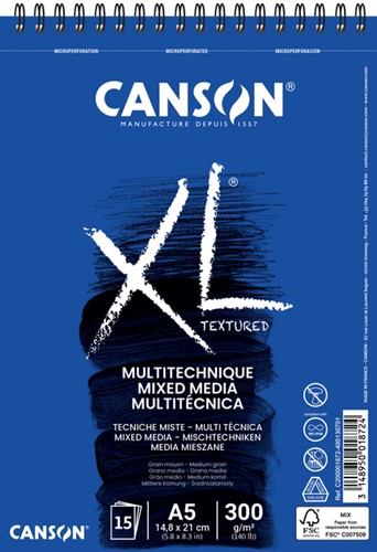 Aquarelblok Canson XL A5 15V 300gr spiraal