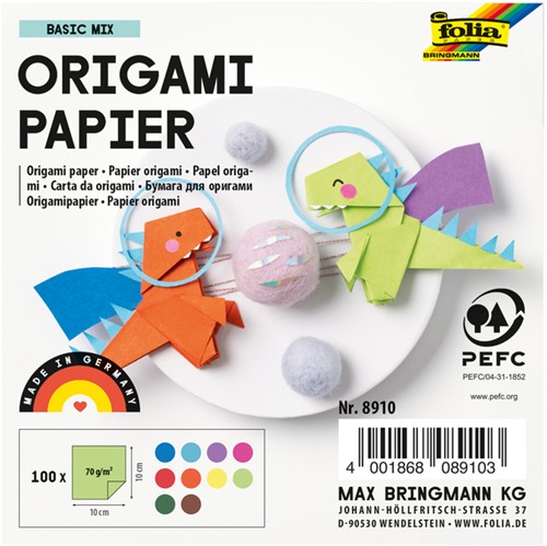 Origami papier Folia 70gr 10x10cm 100 vel assorti kleuren