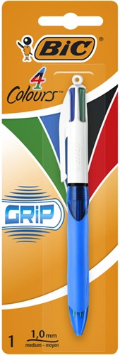 Balpen Bic 4kleuren grip medium blauw blister à 1 stuk