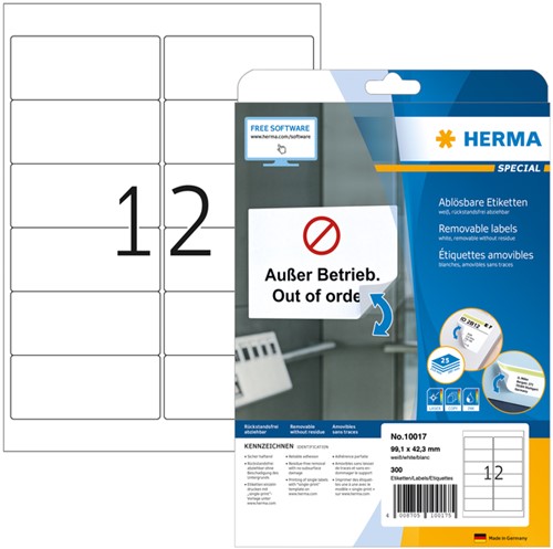 Etiket HERMA 10017 A4 99.1x42.3mm verwijderbaar wit 300 etiketten