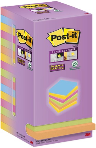 Memoblok Post-it Super Sticky 654 76x76mm color 16 stuks