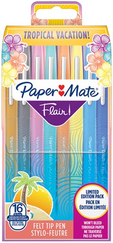 Fineliner Paper Mate Flair Tropical Vacation! medium assorti blister à 16 stuks