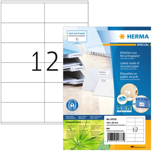 Etiket HERMA recycling 10733 105x48mm 960stuks  wit
