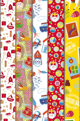 Inpakpapier Haza Sint 46.5x250cm doos à 100 stuks assorti