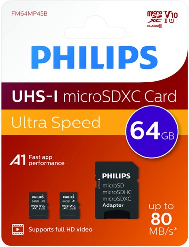 Geheugenkaart Philips micro SDXC Class 10 UHS-I U1 64GB 2 stuks