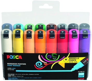 Verfstift Posca PC7M breed assorti set à 16 stuks
