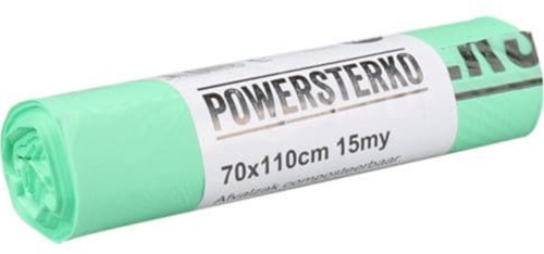Afvalzak Powersterko bioplastic T15 70x110cm 120L groen rol à 10 stuks