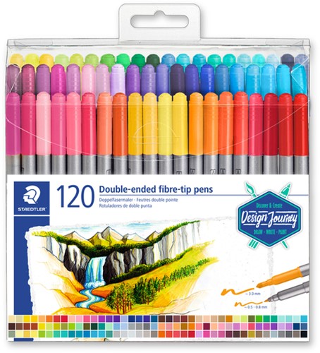 Kleurstift Staedtler 3200 dubbele punt fijn en ultrafijn etui à 120 kleuren