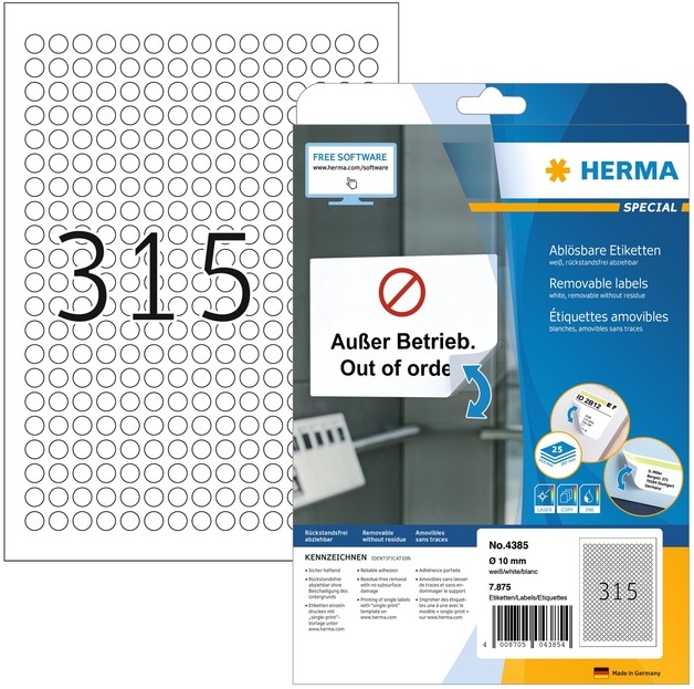 Etiket HERMA 4385 rond 10mm wit 7875 stuks Hoogerwerf by Sisters