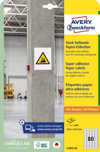 Etiket Avery Zweckform L7872-20 35.6x16.9mm 1600 etiketten