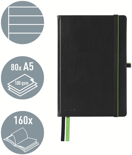 Notitieboek Leitz Complete A5 lijn 160 pagina's 100gr zwart