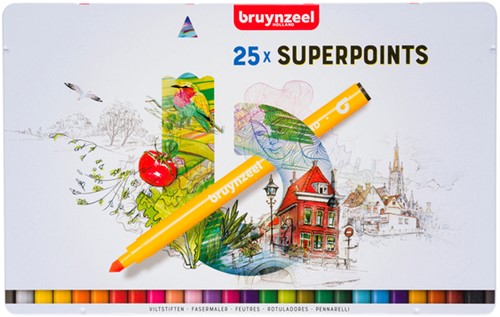 Viltstift Bruynzeel Super Points blik à 25 kleuren