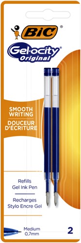 Gelschrijvervulling Bic voor diverse gelpennen medium blauw blister à 2 stuks