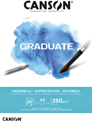 Aquarelblok Canson Graduate A3 250gr 20 vel
