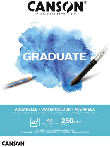 Aquarelblok Canson Graduate A4 250gr 20 vel