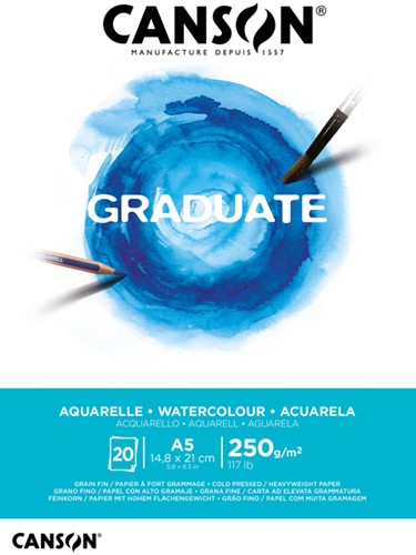 Aquarelblok Canson Graduate A5 250gr 20 vel