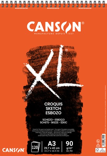 Schetsblok Canson XL Croquuis A3 90gr 120 vel spiraal
