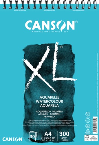 Aquarelblok Canson XL A4 30 vel 300gr spiraal