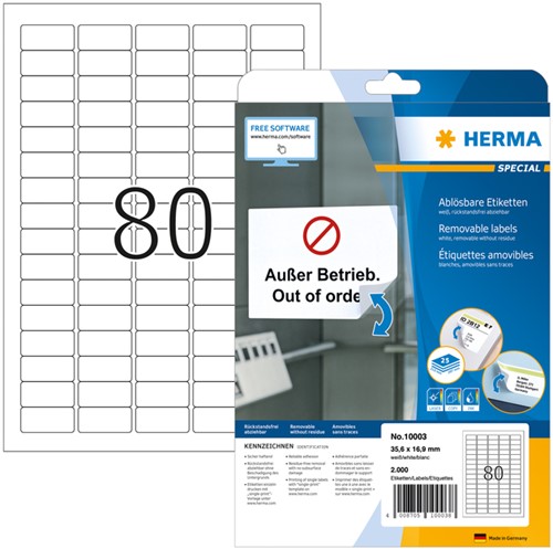 Etiket HERMA 10003 35.6x16.9mm verwijderbaar wit 2000 etiketten