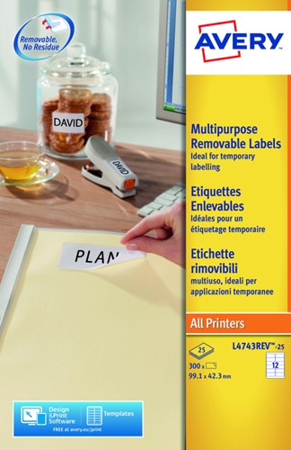 Etiket Avery L4743REV-25 99.1x42.3mm wit 300 etiketten