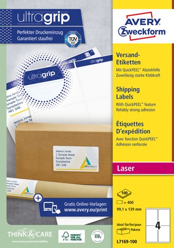 Etiket Avery L7169-100 99.1x139mm 400stuks wit