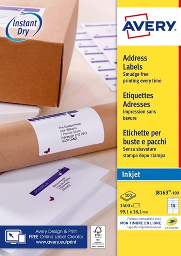 Etiket Avery J8163-100 99.1x38.1mm wit 1400 etiketten
