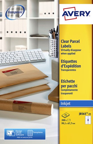 Etiket Avery J8565-25 99.1x67.7mm transparant glans 200 etiketten