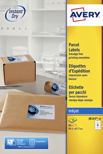 Etiket Avery J8165-10 99.1x67.7mm wit 80 etiketten