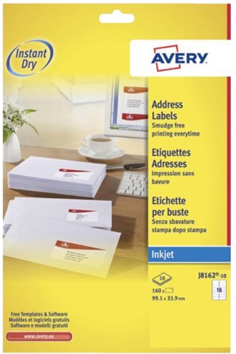 Etiket Avery J8162-10 99.1x33.9mm wit 160 etiketten