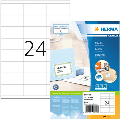 Etiket HERMA 4429 70x35mm premium wit 2400 etiketten