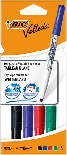 Whiteboardmarker Bic Velleda 1744 rond medium assorti kartonnen etui à 4 stuks