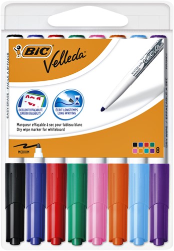 Whiteboardmarker Bic Velleda 1748 rond medium assorti blister à 8 stuks