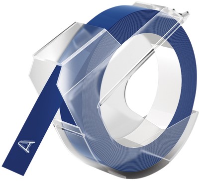 Reliëftape Dymo embossing vinyl 9mm wit op blauw