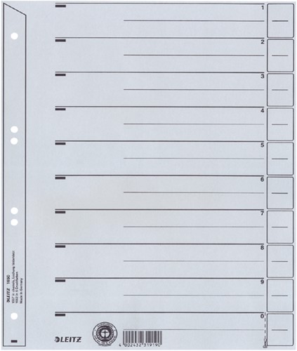 Scheidingsbladen Leitz A4 karton 200gr 6-gaats grijs 100 stuks