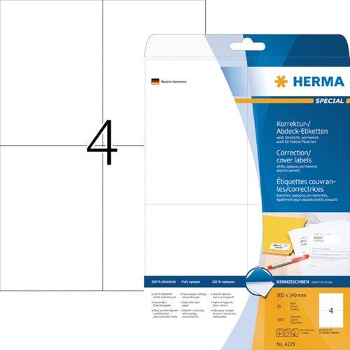 Etiket HERMA 4229 105x148mm A6 correctie wit 100stuks