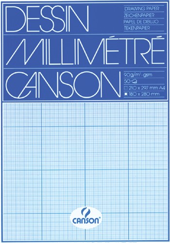 Millimeterblok Canson A4 blauw 50 vel