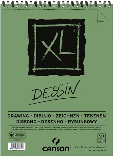 Tekenblok Canson XL Dessin A3 160gr spiraal 50 vel