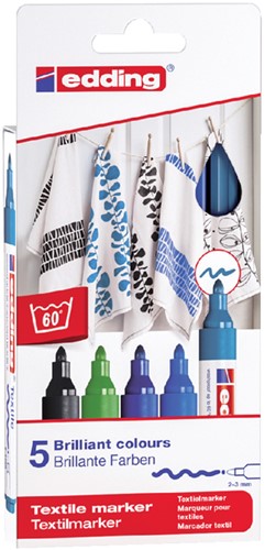 Textielmarker edding 4500 rond 2-3mm koel assorti 5 stuks