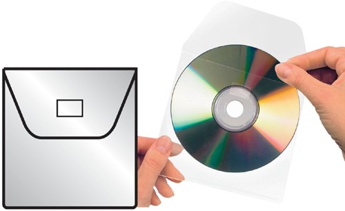 Cd/dvd hoes Djois 127x127mm met klep transparant 25 stuks